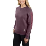 Carhartt Women's Relaxed Fit Midweight Crew Neck Block Logo Sleeve Graphic Sweatshirt, Blackberry Heather, L