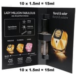 10 x Lady Million Fabulous Eau De Parfum Intense Travel Spray (10 x 1.5ml) 10ml