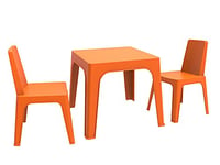 RESOL Set Julieta: Table et 2 chaises pour Enfants. Meubles pour Enfants pour extérieur ou intérieur. pour Jardin, Patio, Balcon ou terrasse - 1 Table + 2 chaises Orange