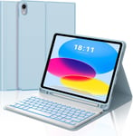 Coque Clavier Pour Ipad 10Eme Generation 10.9"" 2022, Azerty Français Rétro-Éclairé Bluetooth Détachable Pour Ipad 10 Ème Génération A2696/ A2757/ A2777, Bleu Clair