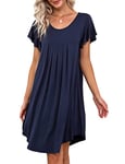 Ekouaer Chemise de Nuit Femme Manches Courtes Robe de Nuit Grande Taille Casual Tee Shirt Nuit Vêtements de Nuit Modal, Bleu Marin, L