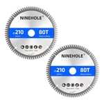 Lot de 2 Lame de Scie Circulaire 210x30 mm (anneau 25mm 20mm Et 16mm),80 dents Coupes propres,Disque à Tronçonner pour Bois,Sèche,Stratifié,Cloison,Contreplaqué,Plastique.[W195]