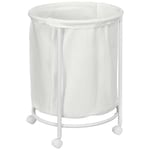 HOMCOM 100L Rolling Laundry Basket on Wheels, 50cm Round Laundry Hamper with Removable Bag and Steel Frame for Bedroom, Bathroom, Laundry Room, Cream White