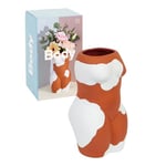 DOIY - Modern decorative vase - Design in the shape of a female body - Made of ceramic - Flower vase - Decorative flower holder - Colour terracotta and white - 10.5x9.6x18.8 cm