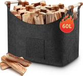 Xl Panier À Bûches En Feutre Extra Épais, 60L Panier Bois Cheminée, Sac A Buches De Bois Pliable Pour Transport Et Stockage Le Bois De Chauffage (Gris Foncé)