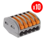 WAGO Pack de 10 bornes connexion rapide a levier 5 entrées fil souple et rigide - S222