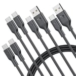 RAMPOW Cable USB C, [4Pack 2M] 2Pack Cable USB C vers USB C & 2Pack Cable USB vers USB C Charge rapide PD3.0, Cable iPhone 15 avec puce E-Mark pour iPhone 15, Macbook, iPad, Samsung S23/S22