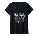 Womens Marvel Valentine’s Day Spring Flowers Groot Trio Love Grows V-Neck T-Shirt