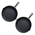 SOGA 2X 26cm Round Cast Iron Frying Pan Skillet Steak Sizzle Platter with Handle - Frying Pans - ZPai007X2