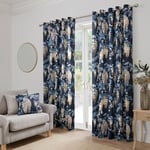 Dreams & Drapes - Navy Wisteria Curtains W66 x L72 (168 x 183cm) - 2x Panels - Flower Eyelet Curtains in Navy - Navy Blue Floral Curtains & Drapes - Dark Blue Door Curtains for Bedroom/Living Room