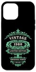 Coque pour iPhone 15 Plus Vintage 1980, édition LTD, vert, pièces originales d'anniversaire