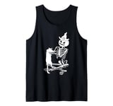 Skeleton Pumpkin Head Pet Cat Halloween Bones Jack O Lantern Tank Top