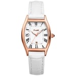 JewelryWe Montre Femme Bracelet Cuir: Montre Femme à Aiguille Fantaisie Vintage en Forme de Tonneau Quartz Élégant avec Cadran Index Chiffres Romains - Cadeau Fête des Mères Anniversaire St Valentin