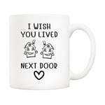 5Aup I Wish You Lived Next Door Funny Missing You Coffee Mug for Friend Housewarming Going Away New Home, Sentimental Long Distance Friendship Gift for Female Women Sister Cup 11 Oz