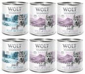 10 % rabatt! Wolf of Wilderness mixpack - 6 x 800 g (konserv Classic JUNIOR 4x Anka & kalv, 2x Kyckling & lax