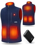 UNBON Gilet Polaire Chauffant Homme, Veste Chauffante Homme avec Batterie USB 10000mAh Électrique, 3 Températures 6 Zones de Chauffage, Blouson Chauffant Homme sans Manche pour Moto Chasse, Bleu, XXL