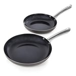 Morphy Richards 973015 Accents Induction 2 Piece Frying Pan Set, with Non-Stick Ceramic Coating, Aluminium, 24/28 cm, Titanium/Black