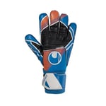 uhlsport Soft Pro Gants de Gardien de But de Football pour Enfants et Adultes, Respirants, avec Fixation au Poignet et adhérence exceptionnelle, Bleu/Orange/Blanc, Taille 5-11