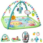 Bright Starts, Tapis d'activités et de jeux avec étiquettes, Wild Wiggles et ses petits amis, nouveau-nés et plus -Vert, 76x76x46 cm