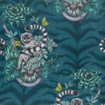 EMMA J SHIPLEY ANIMALIA LEMUR WALLPAPER DARK BLUE TIGER PRINT - W0103/03 NAVY