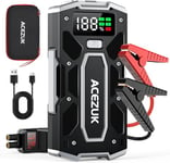 ACEZUK Booster Batterie Voiture 5000A, Démarreur de Batterie de Voiture Portable(Jusqu'à 8.0L Diesel ou 10.0L Gaz), 12V Jump Starter, Pinces Intelligentes avec Écran, Lumière LED, Port de QC3.0