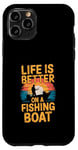 Coque pour iPhone 11 Pro Life is Better on a Fishing Boat Bateau Lac Retro