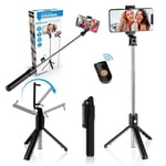 GRUNDIG Selfie Stick and Tripod – Smartphone Tripod – with Bluetooth Remote – Smartphones from 58 to 100 mm – Extendable from 19 to 70 cm – Plastic – Black