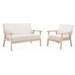 Sweeek - Banquette et fauteuil en bois et tissu bouclette. Isak. l 114 x l 69.5 x h 73cm