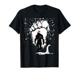 Bigfoot Christmas Loch Ness Santa Hat Lights Snowflakes Xmas T-Shirt