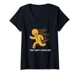 Womens Funny Gingerbread Running You Can't Catch Me V-Neck T-Shirt