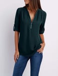 Women Shirts Summer Autumn Casual V-Neck Chiffon Blouse Women Top Camisa Feminina Long Sleeve Black White Ladies Blouses Shirt-Blackish_Green_5Xl