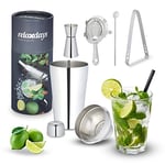 Relaxdays Set avec Shaker à Cocktails, INOX, kit Bar composé de 5 pièces, 500 ML, Accessoires pour Maison, Argent