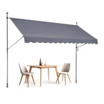 VEVOR Auvent de terrasse rétractable 350 x 120 cm, store banne manuel avec manivelle, hauteur réglable 218-310 cm, abri pare-soleil extérieure de balcon résistant aux UV pour patio, balcon, cour, gris