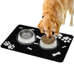 Lurowo Tapis de Nourriture pour Chien Tapis Gamelle Chien à Séchage Rapide Super Absorbant Lavable Tapis Antidérapant de Gamelle pour Chien Chat 40x60cm (Motif de Patte d'Os-Noir)