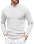 COOFANDY Pull Tricoté à Manches Longues pour Homme avec Col Rond Et Ourlet Roulé Pull Chaud d'hiver Blanc S