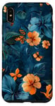 Coque pour iPhone XS Max Motif floral abstrait bleu avec abeilles tropicales vintage