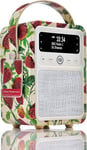 Monty Radio Dab Plus/Dab avec Bluetooth, FM et Radio Réveil Fonction - Alimentée par Secteur et Batterie Radio Portable avec Antenne, Prise Casque et Port de Charge USB - Emma Bridgewater Fraises