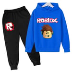 Barnens Roblox Tryckt Cartoon Tracksuit Hoodie Sweatshirt Långa Byxor Royal blue 160cm