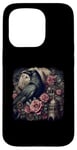 Coque pour iPhone 15 Pro Corbeau gothique rose enchanté vintage floral corbeau Halloween