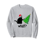 Funny Black Cat Gift Pushing Christmas Tree Over Cat What? Sweatshirt