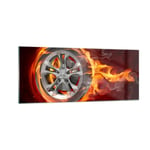 Impression sur Verre 100x40cm Tableaux Image Photo Wheel Flames Rim Decoration