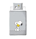 Character World Peanuts Snoopy Single Duvet Cover Officially Licensed | Reversible Two Sided Snooze Design with Matching Pillowcase, Polycotton, Grey