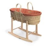 Clair de Lune | Organic Palm Moses Basket and Natural Rocking Stand | Award Winning Baby Bassinet | Palm Basket, Organic Dressing, Bamboo Mattress, Moses Sheet | Newborn Essentials | (Rust Orange)