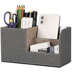 GORESE Organisateur de Bureau, Rangement de Bureau en Cuir Pot à Crayons Porte-Stylo Peu Encombrant, 3 Compartiments de Stylos, Agrafeuses, Dossiers, Notes Autocollantes, Téléphones (Gray)