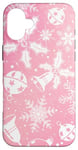 Coque pour iPhone 16 Plus Pink Aura Motif floral et flocons de neige d'hiver