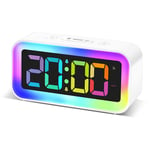 Reveil Numerique, Reveil Enfant avec Veilleuse 7 Couleurs, Alarm Réveil led, Reveil Matin avec 3 Modes d'Alarme, Luminosité & Volume Réglable,