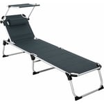 Chaise longue aluminium Bari XXL 210cm pare-soleil coussin amovible dossier bain de soleil pare soleil transat resistant Gris chiné