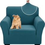 YSTELLAA Housse De Canapé 1 Place, Extensible Housse De Fauteuil, Universelle Housse Canapé avec Accoudoirs, Protection Chat Chiens Housse Canape, Housses De Canapé Antidérapante, Bleu Paon