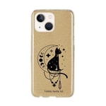 Coque pour Iphone 13 paillettes dore chat astro lune