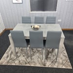 Dining Table and 6 Chairs Stone Grey Effect Kitchen Dining Set for 6